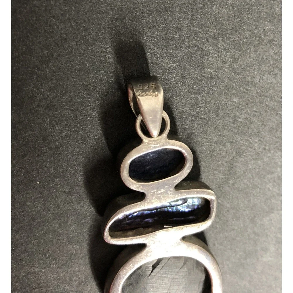Vintage Mother of Pearl & Abalone Sterling Silver 925 Pendant Statement Necklace